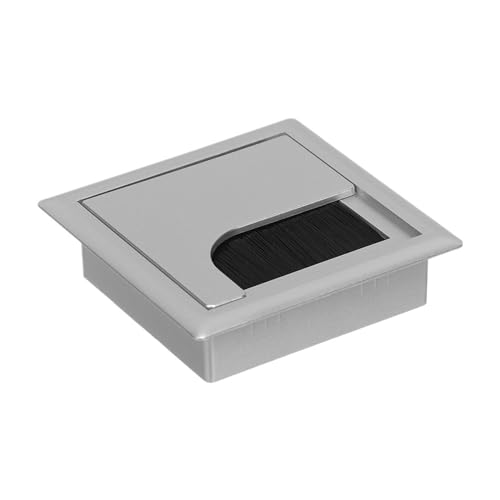 Kabeldurchführung Rechteckige Schreibtisch-Drahtlochabdeckung, Tischausgangsanschluss, Computer-PC-Schreibtisch, Kabeldurchführungslochhalter mit schwarzer Bürste, Kabel-Organizer(Silver-80x80mm) von JTKSSCS