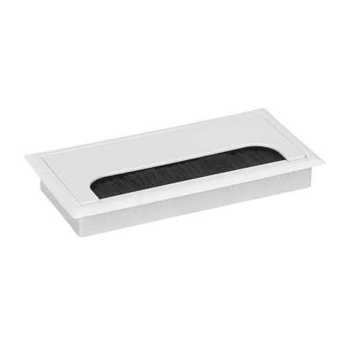 Kabeldurchführung Rechteckige Schreibtisch-Drahtlochabdeckung, Tischausgangsanschluss, Computer-PC-Schreibtisch, Kabeldurchführungslochhalter mit schwarzer Bürste, Kabel-Organizer(White-80x160mm) von JTKSSCS
