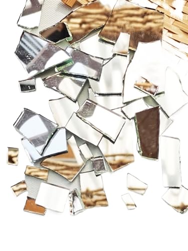 Mosaiksteine 100 Gramm Glimmerglas, unregelmäßig geschnittene Mosaikfliesen, transparentes Farbsystem, Bastelzubehör for die DIY-Kreation(Silver Mirror) von JTKSSCS