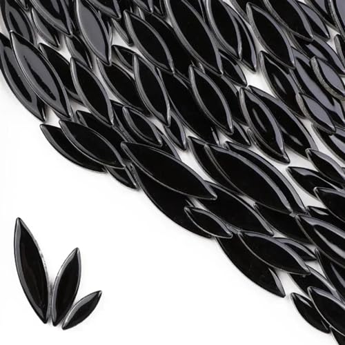 Mosaiksteine 510 g/18 Unzen Keramikblätter-Mosaikfliesen DIY-Porzellan in Weidenblattform, 3 Größen, Mischung 4 mm/0,15 Zoll dicke Blütenblattfliesen(Black) von JTKSSCS