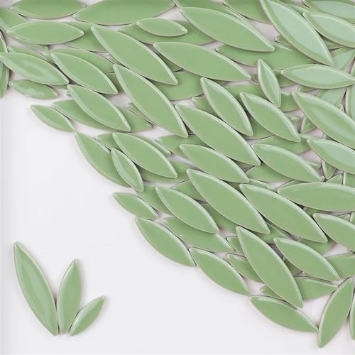 Mosaiksteine 510 g/18 Unzen Keramikblätter-Mosaikfliesen DIY-Porzellan in Weidenblattform, 3 Größen, Mischung 4 mm/0,15 Zoll dicke Blütenblattfliesen(Light Green) von JTKSSCS