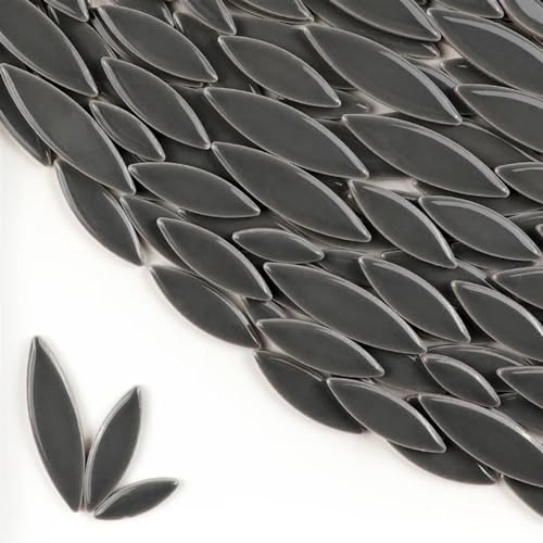Mosaiksteine 85 g/3 Unzen Keramik-Blütenblatt-Mosaikfliesen DIY Porzellanblattfliese Weidenblätter Mosaikherstellungssteine ​​3-Größen-Mix 4 mm/0,15 Zoll Dicke(Grey) von JTKSSCS