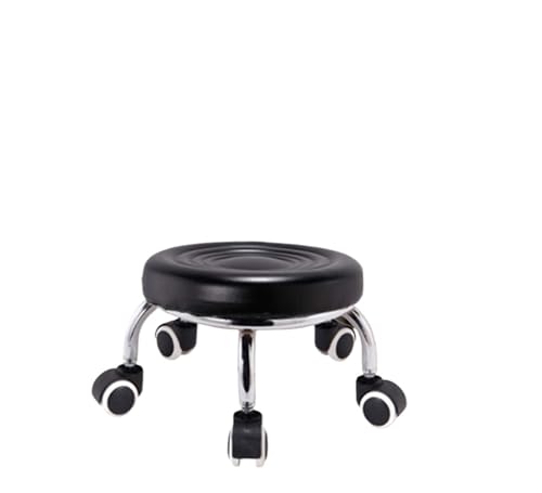 Niedriger Rollhocker Mit Rollen 1 Stück Niedriger Hocker aus Metall, kleiner rollender Salonhocker, drehbare Möbel, wasserdichter Sitz aus PU-Leder for Friseurladen, Garage, Home Office(Style A) von JTKSSCS