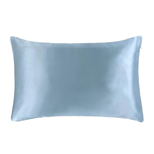 Seidenkissenbezug Seidenkissenbezug Mit Verstecktem Reißverschluss, Natur, Hochwertig, Beidseitiger for Schlaf Und Hautpflege(Light Blue,50x70 cm) von JTKSSCS