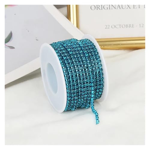 Strassband 2mm-4mm Glass Rhinestone Chain Trim with Colorful Bottom Sewing Strass Cup Chain Crystal Banding Glue On Rhinestone Trim(Blue Zircon,10YARDS_SS6-2MM) von JTKSSCS