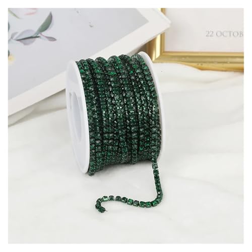 Strassband 2mm-4mm Glass Rhinestone Chain Trim with Colorful Bottom Sewing Strass Cup Chain Crystal Banding Glue On Rhinestone Trim(Emerald,5YARDS_SS8-2.5MM) von JTKSSCS