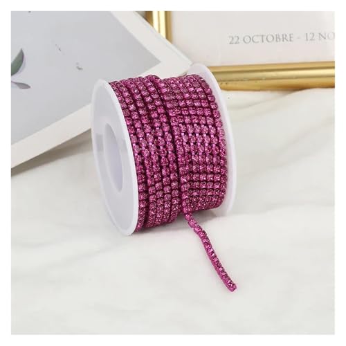 Strassband 2mm-4mm Glass Rhinestone Chain Trim with Colorful Bottom Sewing Strass Cup Chain Crystal Banding Glue On Rhinestone Trim(Fuchsia,5YARDS_SS8-2.5MM) von JTKSSCS