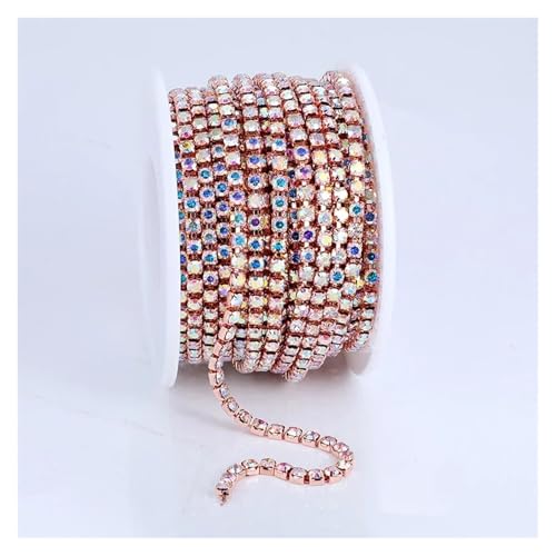 Strassband 2mm-4mm Glass Rhinestone Chain Trim with Colorful Bottom Sewing Strass Cup Chain Crystal Banding Glue On Rhinestone Trim(Rose Gold Crystal AB,5YARDS_SS8-2.5MM) von JTKSSCS