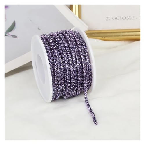 Strassband 2mm-4mm Glass Rhinestone Chain Trim with Colorful Bottom Sewing Strass Cup Chain Crystal Banding Glue On Rhinestone Trim(Violet,10YARDS_SS16-4MM) von JTKSSCS