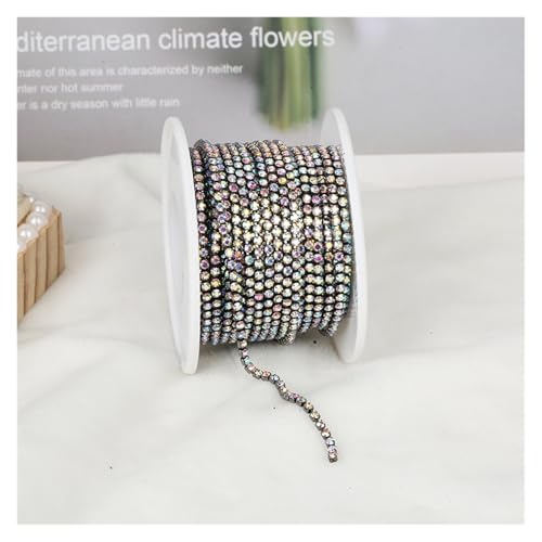 Strassband 2mm-4mm Glass Rhinestone Chain Trim with Colorful Bottom Sewing Strass Cup Chain Crystal Banding Glue On Rhinestone Trim(Black Crystal AB,10YARDS_SS12-3MM) von JTKSSCS