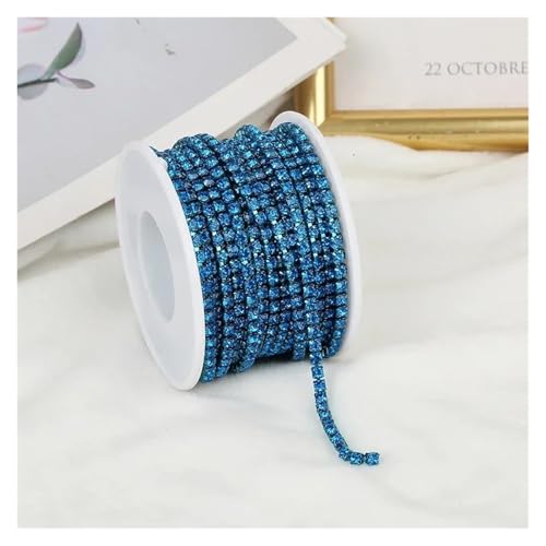 Strassband 2mm-4mm Glass Rhinestone Chain Trim with Colorful Bottom Sewing Strass Cup Chain Crystal Banding Glue On Rhinestone Trim(Capril Blue,10YARDS_SS8-2.5MM) von JTKSSCS