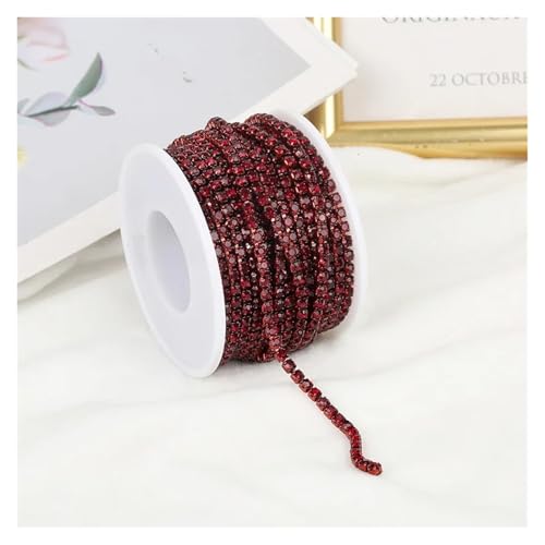 Strassband 2mm-4mm Glass Rhinestone Chain Trim with Colorful Bottom Sewing Strass Cup Chain Crystal Banding Glue On Rhinestone Trim(Dark Red,5YARDS_SS12-3MM) von JTKSSCS