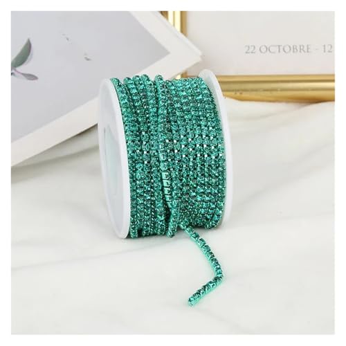 Strassband 2mm-4mm Glass Rhinestone Chain Trim with Colorful Bottom Sewing Strass Cup Chain Crystal Banding Glue On Rhinestone Trim(Green Zircon,5YARDS_SS8-2.5MM) von JTKSSCS