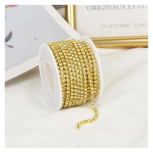 Strassband 2mm-4mm Glass Rhinestone Chain Trim with Colorful Bottom Sewing Strass Cup Chain Crystal Banding Glue On Rhinestone Trim(Jonquil,5YARDS_SS6-2MM) von JTKSSCS