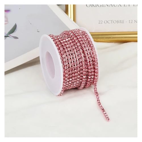 Strassband 2mm-4mm Glass Rhinestone Chain Trim with Colorful Bottom Sewing Strass Cup Chain Crystal Banding Glue On Rhinestone Trim(Lt.Pink,10YARDS_SS8-2.5MM) von JTKSSCS