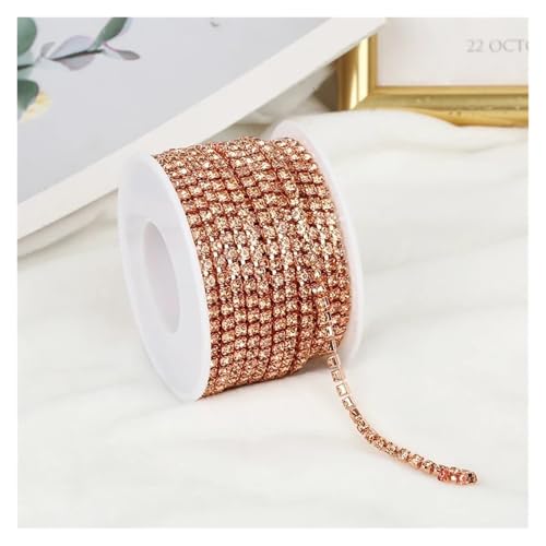 Strassband 2mm-4mm Glass Rhinestone Chain Trim with Colorful Bottom Sewing Strass Cup Chain Crystal Banding Glue On Rhinestone Trim(Peach,10YARDS_SS12-3MM) von JTKSSCS