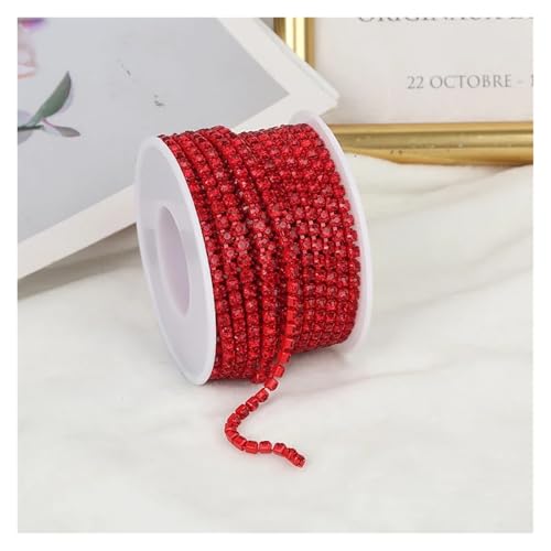 Strassband 2mm-4mm Glass Rhinestone Chain Trim with Colorful Bottom Sewing Strass Cup Chain Crystal Banding Glue On Rhinestone Trim(Red,5YARDS_SS16-4MM) von JTKSSCS