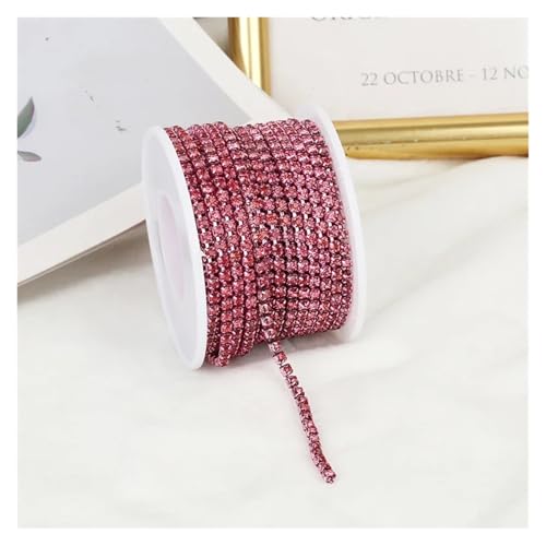 Strassband 2mm-4mm Glass Rhinestone Chain Trim with Colorful Bottom Sewing Strass Cup Chain Crystal Banding Glue On Rhinestone Trim(Rose,10YARDS_SS16-4MM) von JTKSSCS