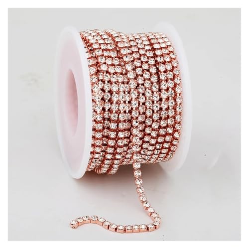 Strassband 2mm-4mm Glass Rhinestone Chain Trim with Colorful Bottom Sewing Strass Cup Chain Crystal Banding Glue On Rhinestone Trim(Rose Gold Crystal,5YARDS_SS8-2.5MM) von JTKSSCS