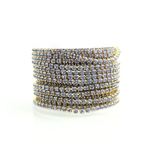 Strassband Glitzernde Strassbesatzkette mit flacher Rückseite, for Aufnähen von Strasssteinen, Tassenkette mit Kralle for Aufkleben for Kleidung, Handarbeitszubehör(Gold-light blue,10YARD_SS6-2MM) von JTKSSCS