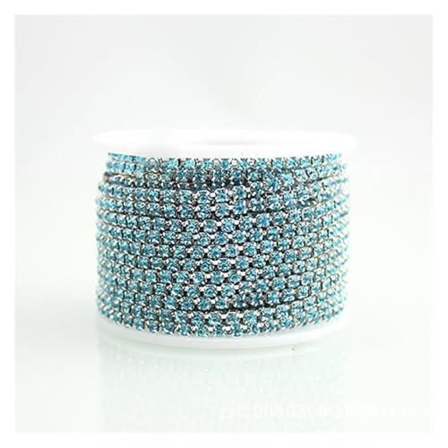 Strassband Glitzernde Strassbesatzkette mit flacher Rückseite, for Aufnähen von Strasssteinen, Tassenkette mit Kralle for Aufkleben for Kleidung, Handarbeitszubehör(Silver-blue,5YARD_SS12-3MM) von JTKSSCS