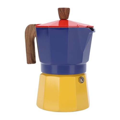 JTLB 150ml Italienische Kaffee Maschine, Italienische Kaffeekanne, Aluminium-Einzel Ventil Tragbarer Herdplatte, Geeignet für Glas-Top-Induktion Skocher, Camping (Rotblau und Gelb) von JTLB