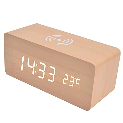 JTLB Nachtlicht-Digitalwecker, Digitaler Wecker, Kabelloses Laden, Automatische Temperaturerkennung, Sichere, Stabile LED-Elektronikuhr (Weiß) von JTLB