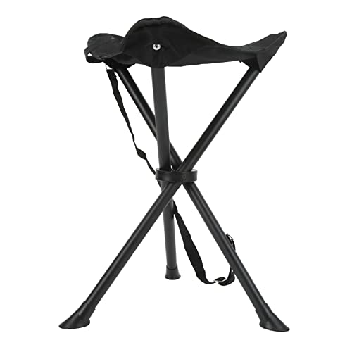 JTLB Tragbarer Klappcampinghocker, Zusammenklappbarer Stativstuhl für Erwachsene, 3-beiniger Blauer Stuhl mit Verstellbarem Griff für das Outdoor-Reisecamp-Picknick-Fischereijagd (Schwarz) von JTLB