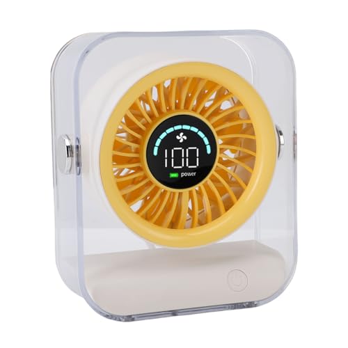 JTLB Transparent LED Digitale Display -Tabelle Lüfter, USB -wiederaufladbare Desktop -Lüfter 3000 -mAh -Akku für Home Office, mit Starkem Luftstrom und Langer Akkulaufzeit (Beige) von JTLB