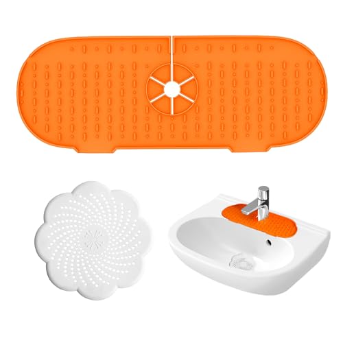 JTMKYO EIN Wasserhahn Pad, EIN Ablauffilter, Silikon Waschbecken Spritzschutz Pad, Waschbecken Spritzschutz Pad, Geeignet Für Bad Und Küche Wasserhahn Waschbecken Tropfschale (Orange) von JTMKYO