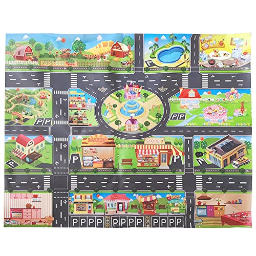 JTMM Kinder Teppich Spielmatte City Life, Kunststoff PVC Spielmatte -100X130cm / 39.3inX51.1in Kinder Teppich Spielfläche Teppich & Lerngeschenk für Kinder von JTMM