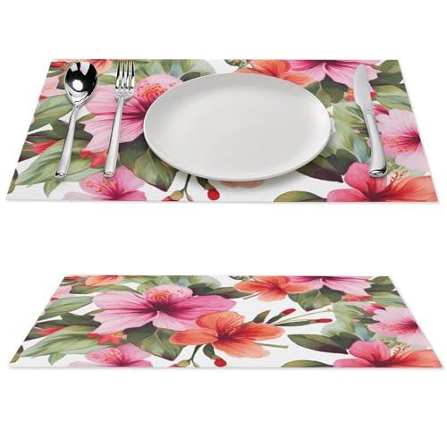 Platzsets 6er Set Hitzebeständige Tischmatten Hawaii Blume PVC Platzsets für Esstisch Rutschfeste Desktop Schutzmatte Abwischbare Platzsets Schreibtischunterlage für Küche von JTMVNKG