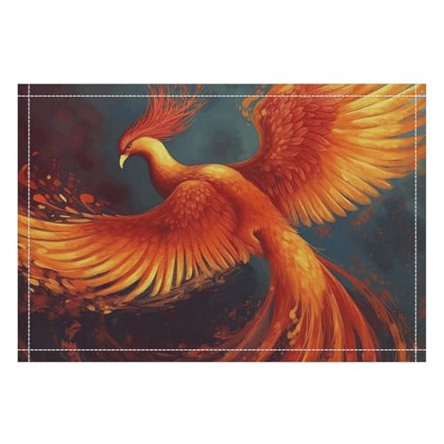 Platzsets 6er Set Hitzebeständige Tischmatten Orange Rot Phoenix Platzsets für Esstisch Rutschfeste Schreibtischschutzmatte Abwischbare Platzsets Schreibtischunterlage für Küche von JTMVNKG