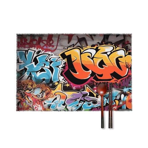 Tischsets 4er Set Hitzebeständige Tischmatten Graffiti Hip Hop Platzsets für Esstisch Rutschfeste Desktop Schutzmatte Abwischbare Platzsets Schreibtischunterlage für Küche von JTMVNKG