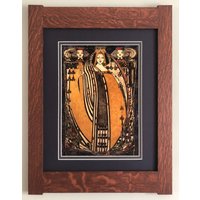 The Queen Of Clubs Mission Style Kunst Im Quartersawn-Eichenrahmen von JTMortimer