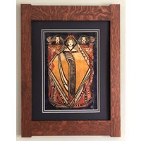 The Queen Of Diamonds Mission Style Kunst Im Quartersawn-Eichenrahmen The Queen Of Diamonds Mission Style Kunst Im Quartersawn-Eichenrahmen von JTMortimer