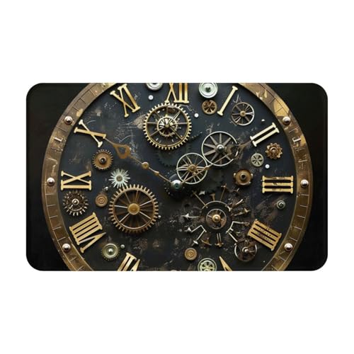 JTNWEC Gears Clock Fußmatte, bedruckt, weich, rutschfest, für Küche, Badezimmer, Böden, 49,5 x 80 cm von JTNWEC