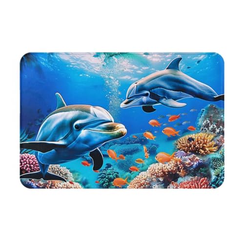 JTNWEC Schöne Unterwasserwelt Delfine Koralle bedruckte Fußmatte, weiche Willkommensmatte, 40,6 x 61 cm, rutschfester Eingangsteppich, Bodenmatten für Küche, Badezimmer, Böden JTNWEC Schöne Unterwasserwelt Delfine Koralle bedruckte Fußmatte, weiche Willkommensmatte, 40,6 x 61 cm, rutschfester Eingangsteppich, Bodenmatten für Küche, Badezimmer, Böden von JTNWEC