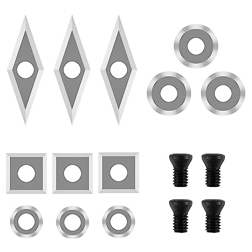 JTNero Wendeschneidplatten Drehmeißel 12 Stück mit 4 Schrauben Hartmetall Drechselwerkzeuge für Holz Drehmaschinen, Drechselzubehör Finisher Werkzeug Vierkant & Rund& Diamant von JTNero