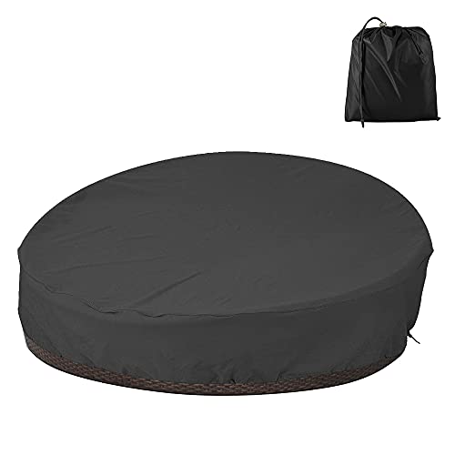 Sonneninsel Abdeckung Wasserdicht mit Kordelzug Rund Schutzhülle für Sonneninsel Winterfest UV-Beständiges Abdeckplane Sonneninsel Reißfest für Gartenmöbel Sitzgarnituren Schwarz 228 * 83 cm von JTNero