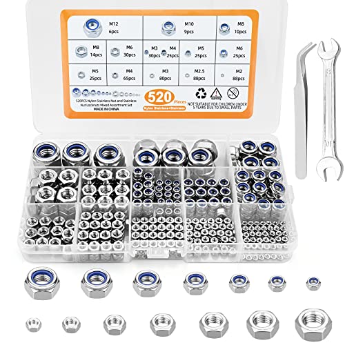 520 Stück DIN985 und DIN934 Sechskantmuttern Sicherungsmuttern Standard A2-70 304 Edelstahl Muttern Sortiment Set Selbstsichernd Stopmuttern Sechskant Schraubenmuttern-M2 M2.5 M3 M4 M5 M6 M8 M10 M12 520 Stück DIN985 und DIN934 Sechskantmuttern Sicherungsmuttern Standard A2-70 304 Edelstahl Muttern Sortiment Set Selbstsichernd Stopmuttern Sechskant Schraubenmuttern-M2 M2.5 M3 M4 M5 M6 M8 M10 M12 von JTOOYS