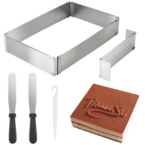Backrahmen Rechteckig Verstellbar, Edelstahl Backform rechteckig mit Teiler & Spatel Kuchenform eckig Tortenring Backformen Eckiger Backblech Ausziehbar für Schichttorten Kuchen Torten Pizza von JTOOYS