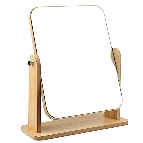 Kosmetikspiegel, Tischspiegel 360 Grad Drehung Schminkspiegel Stehend Holz Makeup Spiegel Rechteckiger Spiegel Groß 24,5 X 19,5CM Tischspiegel für Schminktisch Schreibtisch, Badezimmer, Schlafzimmer von JTOOYS