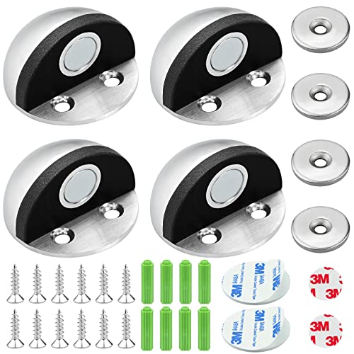 Türstopper Boden Selbstklebender 4er-Set, Edelstahl Türstopper Magnetische, Metall Magnet Türstopper mit Schrauben und Klebstoffen, Magnetischer Türstopper Upgrade für Glastüren Balkontüren, Silber von JTOOYS