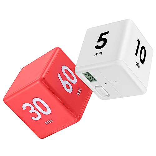 Würfel Timer, 2 Stück Digitaler Küchentimer Schwerkraftsensor Flip Timer 1 3 5 10 Minuten und 15 20 30 60 Minuten Countdown Timer für Kinder Erwachsene mit 2 AAA Batterien für das Kochen Backen Lernen von JTOOYS