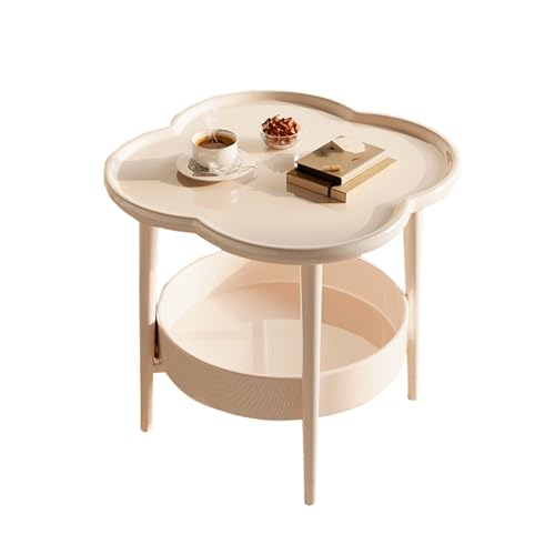 JTPMYFT Beistelltisch in Kleeblattform, Couchtisch, Teetisch, Kleiner Nachttisch, doppellagige Aufbewahrung, geeignet for Schlafzimmer und Wohnzimmer(White) von JTPMYFT