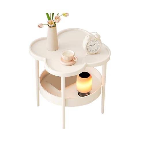 JTPMYFT Doppelschichtiger Nachttisch for das Schlafzimmer, Beistelltisch in Form eines vierblättrigen Kleeblatts, 4 Beine, stabil und tragfähig, geeignet for Wohnzimmer und Schlafzimmer(White) von JTPMYFT