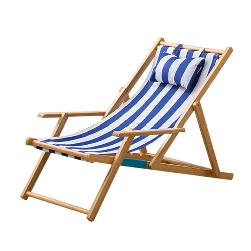 JTPMYFT Klappbarer Strandstuhl for den Außenbereich, Gartenstuhl for den Balkon zu Hause, ergonomisch, langlebig, geeignet for Schlafzimmer, Strand(Blue,Wood Frame) von JTPMYFT