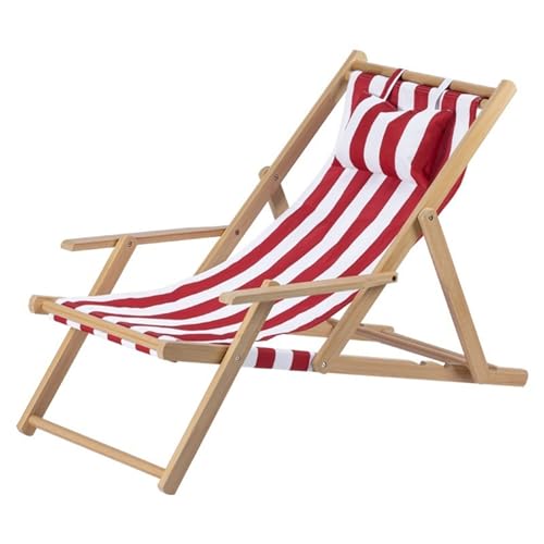 JTPMYFT Klappbarer Strandstuhl for den Außenbereich, Gartenstuhl for den Balkon zu Hause, ergonomisch, langlebig, geeignet for Schlafzimmer, Strand(Red,Wood Frame) von JTPMYFT