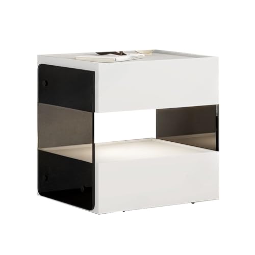 JTPMYFT Minimalistischer Nachttisch, Hängender Nachttisch, Doppelachse Mit 2 Schubladen Und 1 Stauraum, Geeignet for Schlafzimmer, Wohnzimmer(White,40 x 40 x 47.5 cm) von JTPMYFT